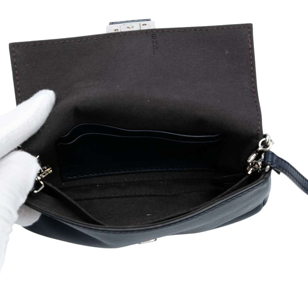 Fendi Micro Leather Baguette Satchel Blue Leather Good - Model View