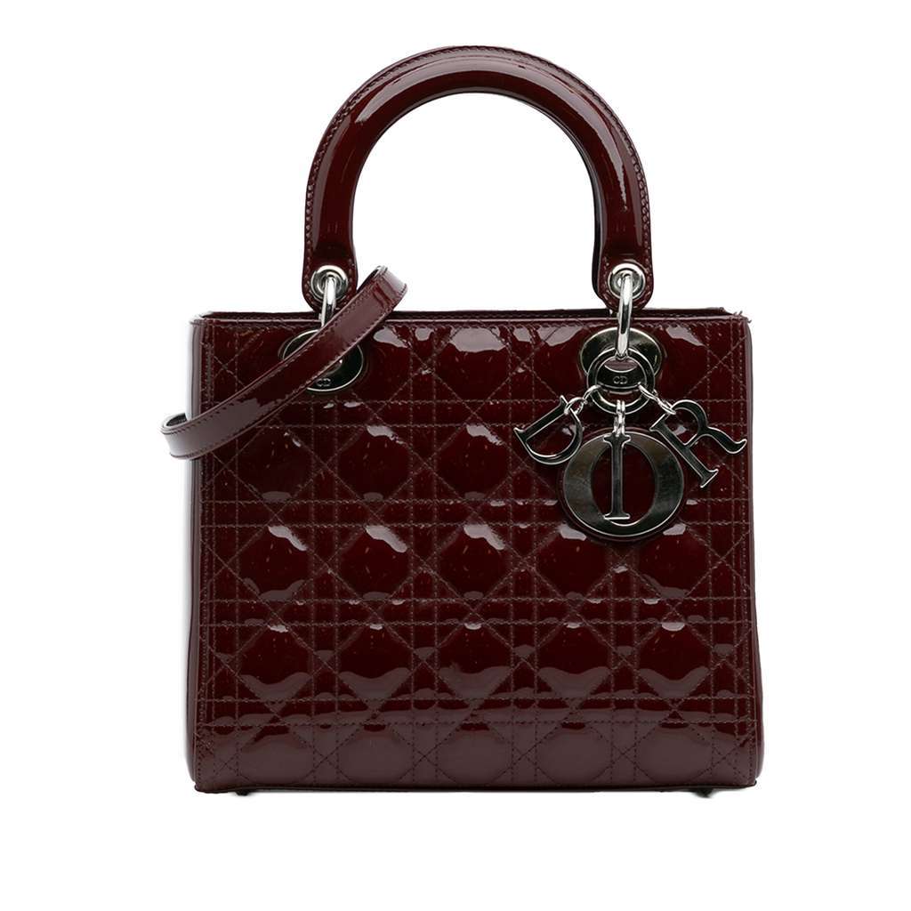 Dior Medium Patent Cannage Lady Dior Red Leather Good - Front View