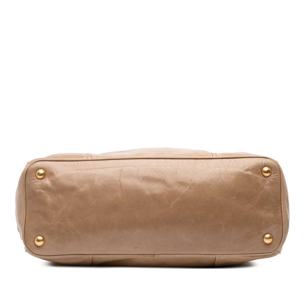 Prada Vitello Shine Satchel Brown Leather Good - Inside View