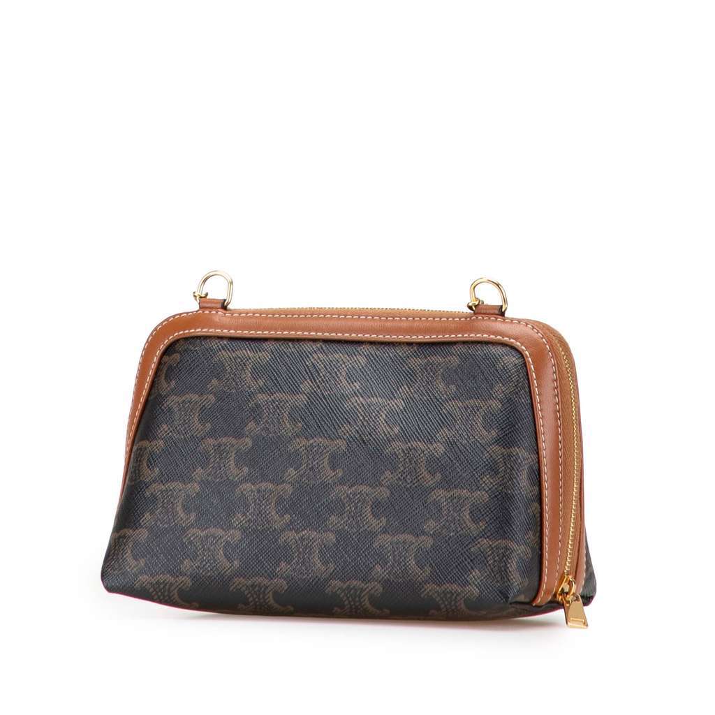 Celine Triomphe Coated Canvas Clutch On Chain Brown Canvas Very good condition - Back View