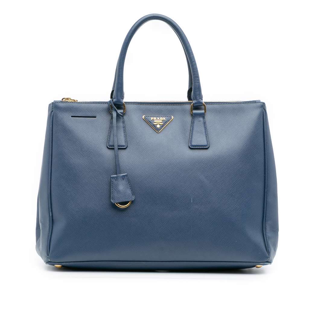 Prada Large Saffiano Lux Galleria Double Zip Tote Blue Leather Very good - Front View