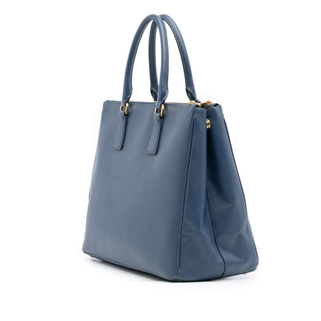 Prada Large Saffiano Lux Galleria Double Zip Tote Blue Leather Very good - Back View