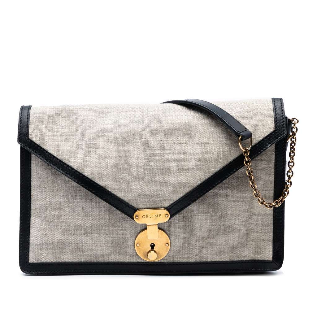 Celine Canvas and Calfskin Crossbody Brown Canvas Good - Front View