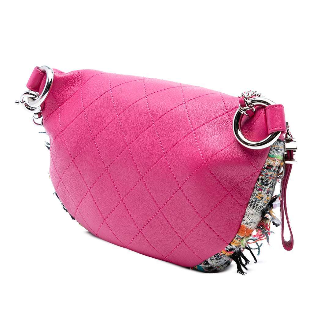 Chanel Tweed and Stitched Calfskin Gabrielle Waist Bag Pink Tweed Good - Back View