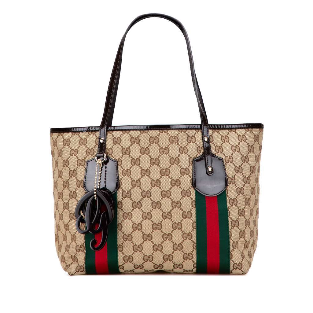 Gucci GG Canvas Web Jolie Tote Brown Canvas Good - Front View