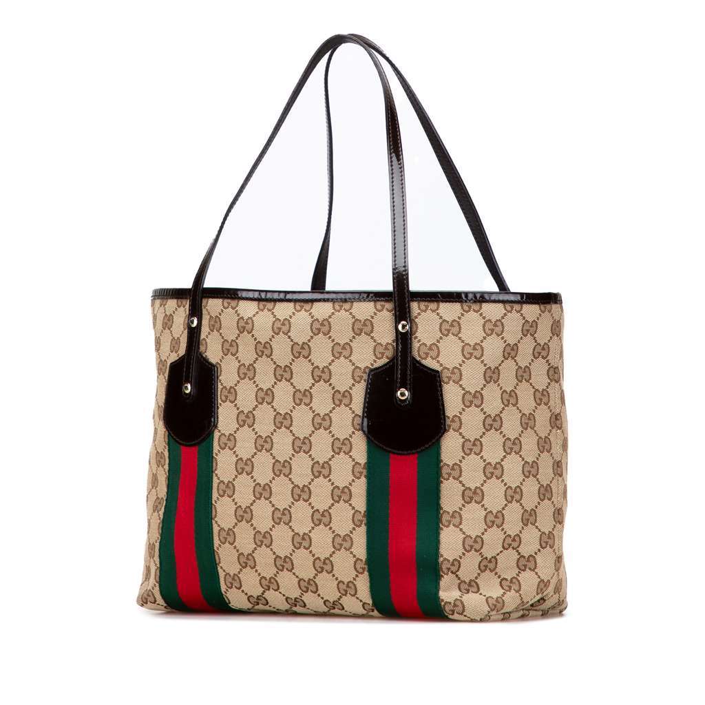 Gucci GG Canvas Web Jolie Tote Brown Canvas Good - Back View