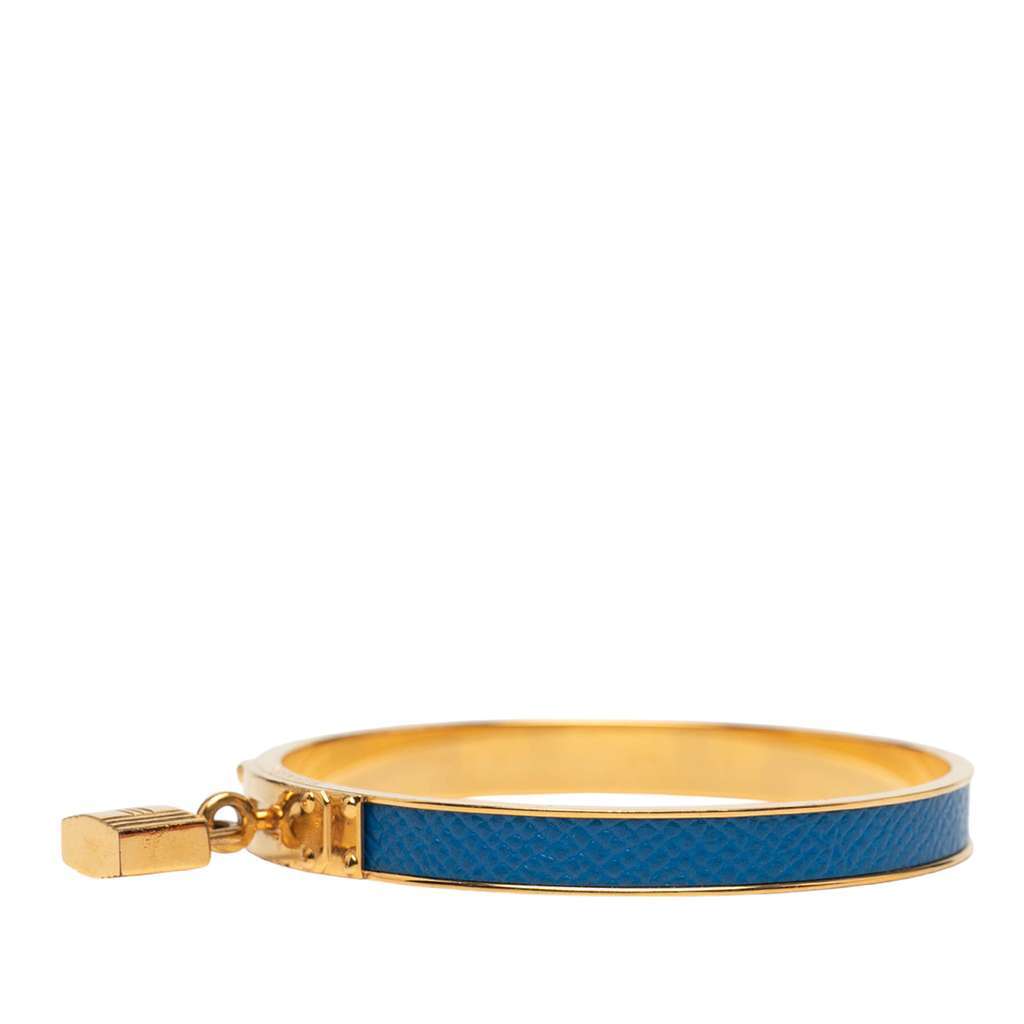 Hermès Leather Kelly Cadena Lock Bangle Bracelet Blue Leather Good condition - Back View