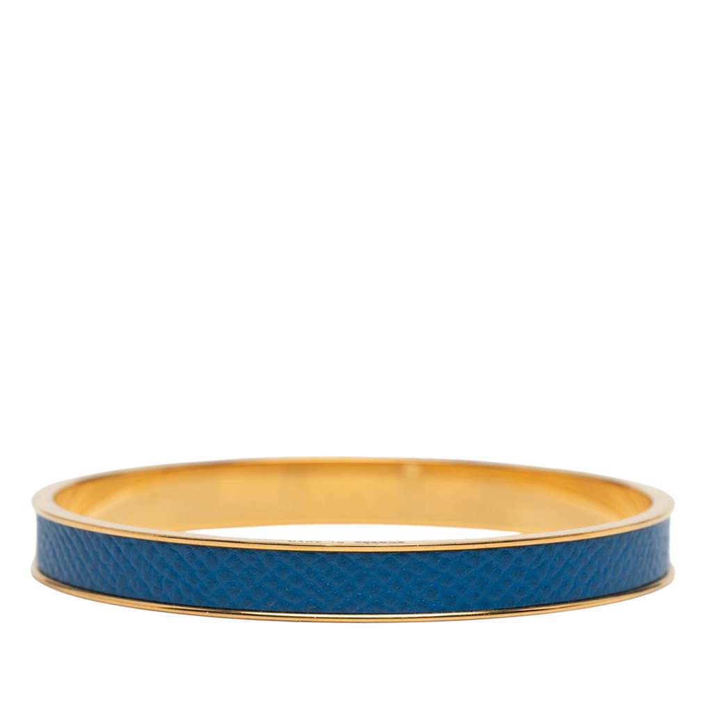 Hermès Leather Kelly Cadena Lock Bangle Bracelet Blue Leather Good condition - Inside View