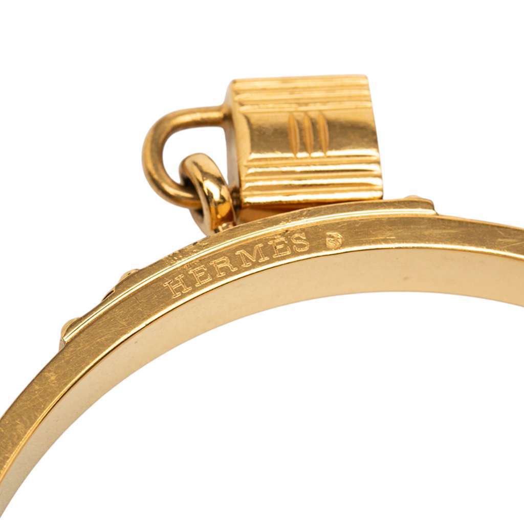 Hermès Leather Kelly Cadena Lock Bangle Bracelet Blue Leather Good condition - Box View