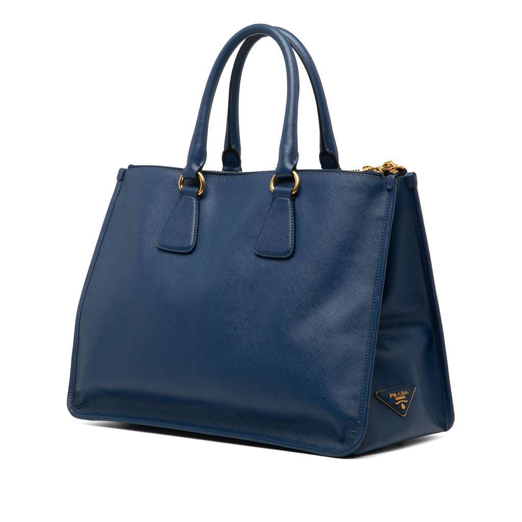 Prada Saffiano Double Zip Open Convertible Tote Blue Leather Very good condition - Back View