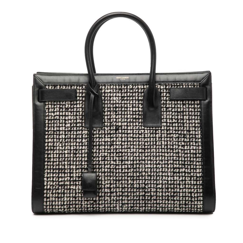 Saint Laurent Small Tweed Houndstooth Sac De Jour Satchel Black Tweed Very good condition - Front View
