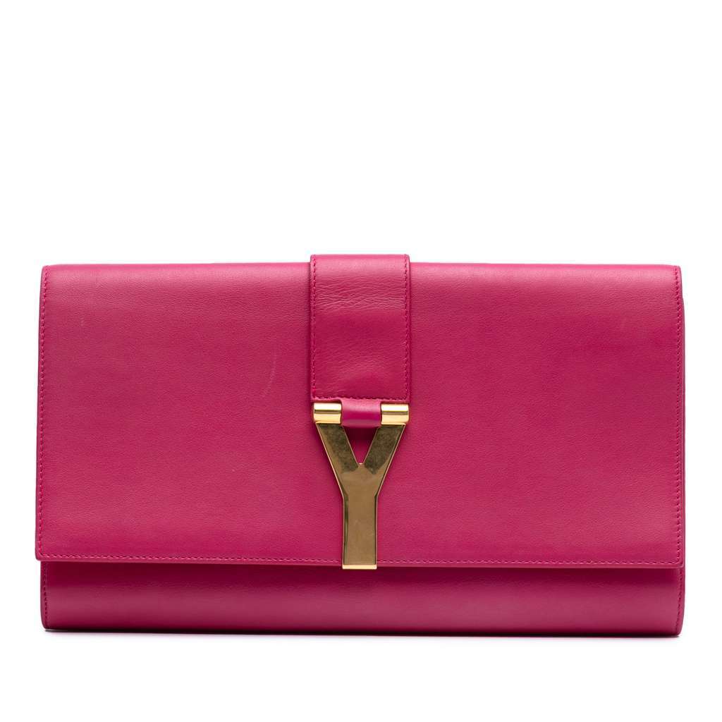 Saint Laurent Leather Chyc Ligne Clutch Pink Leather Good - Front View