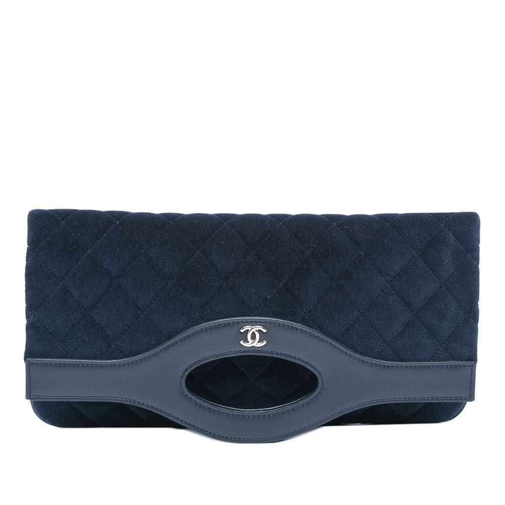 Chanel Quilted Velvet 31 Clutch Blue Velvet Good - Front View