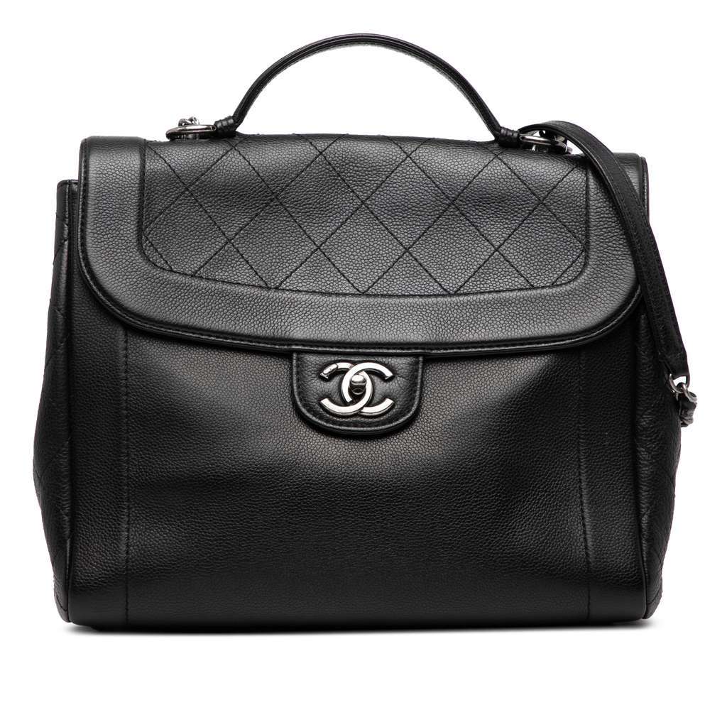 Chanel CC Quilted Caviar Top Handle Bag Black Leather Good condition - Front View