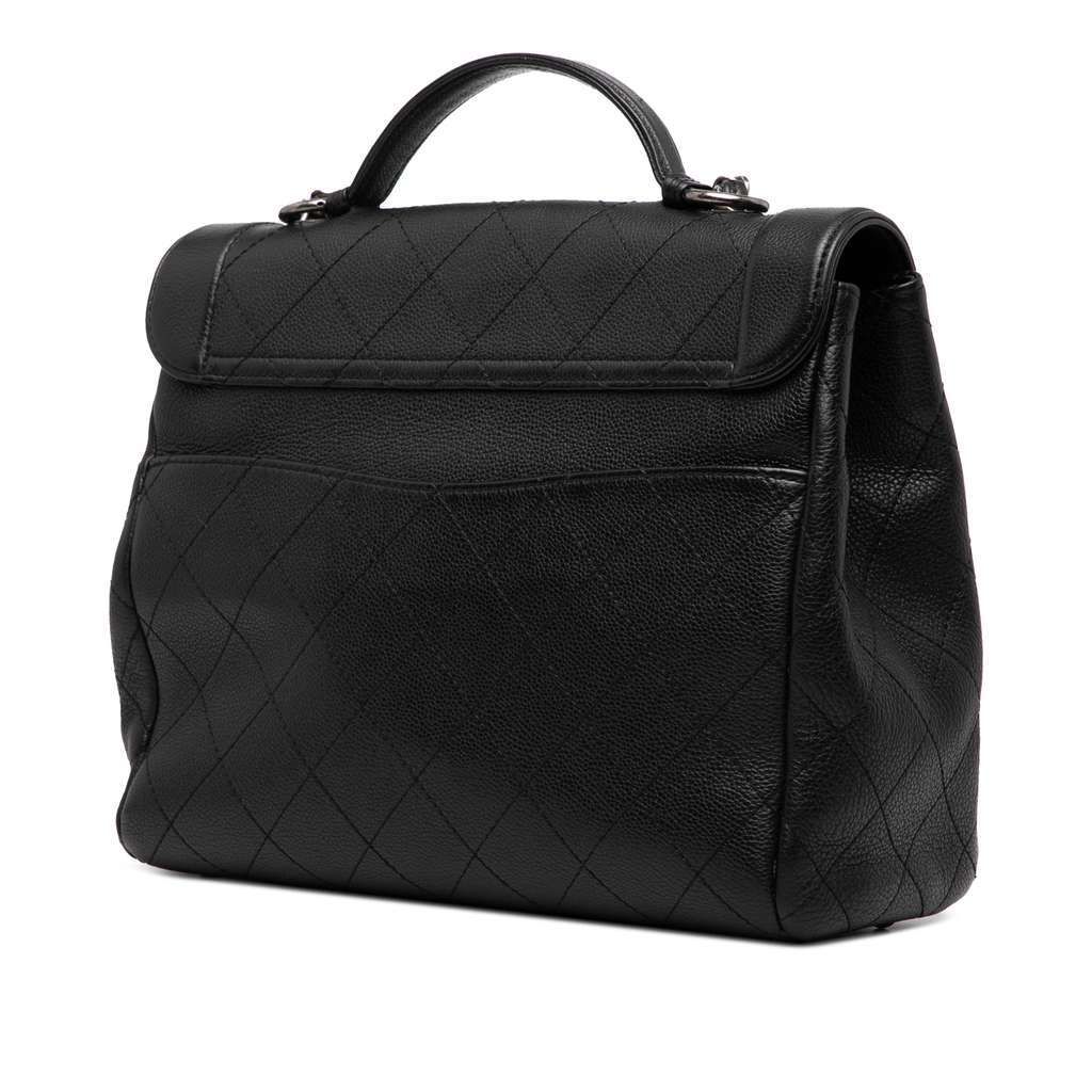 Chanel CC Quilted Caviar Top Handle Bag Black Leather Good condition - Back View
