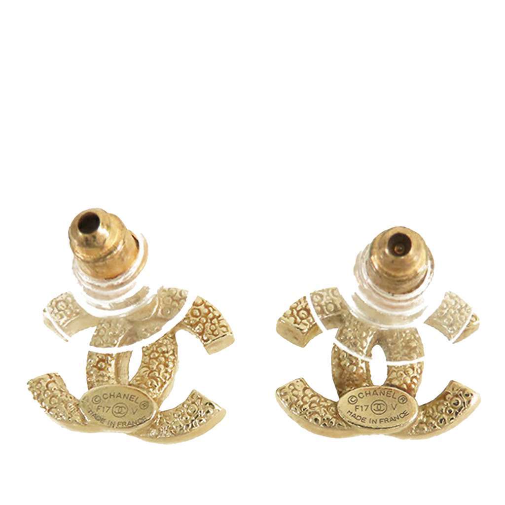 Chanel Gold Plated CC Crystal Push Back Earrings Gold Metal Good - Back View