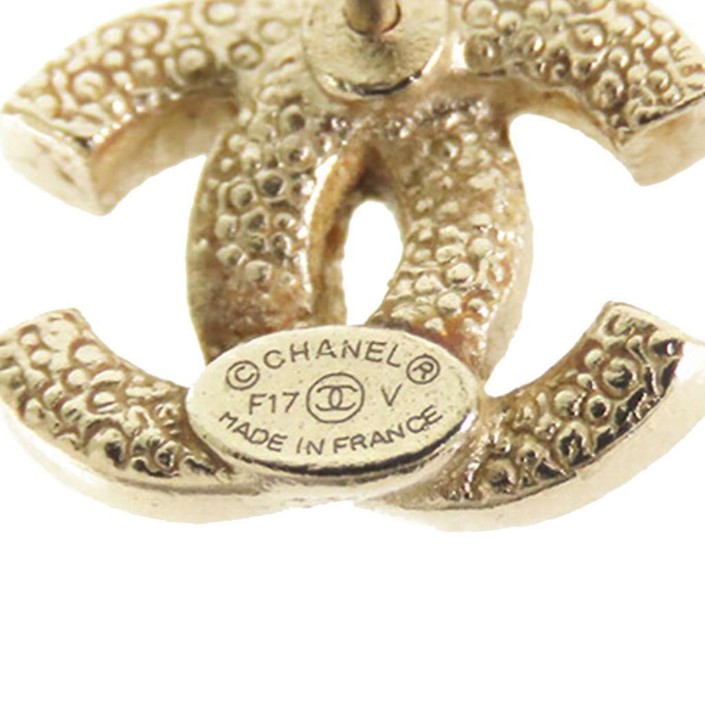 Chanel Gold Plated CC Crystal Push Back Earrings Gold Metal Good - Inside View