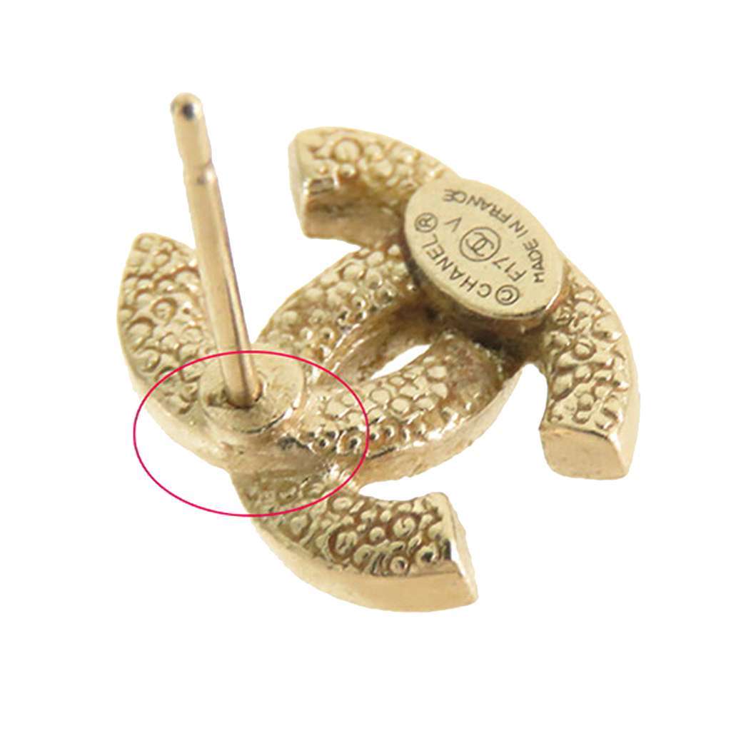 Chanel Gold Plated CC Crystal Push Back Earrings Gold Metal Good - Box View