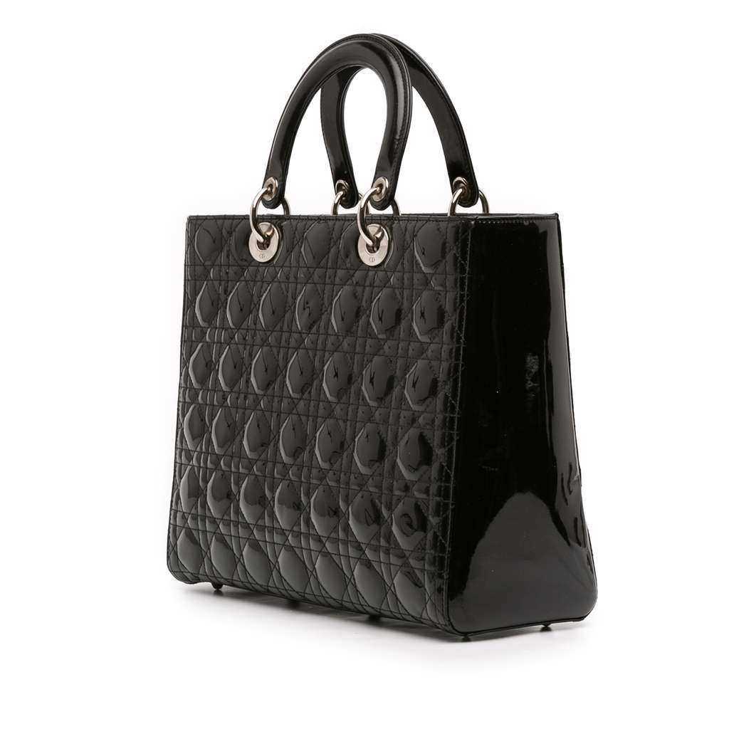 Dior Large Patent Cannage Lady Dior Black Leather Good - Back View
