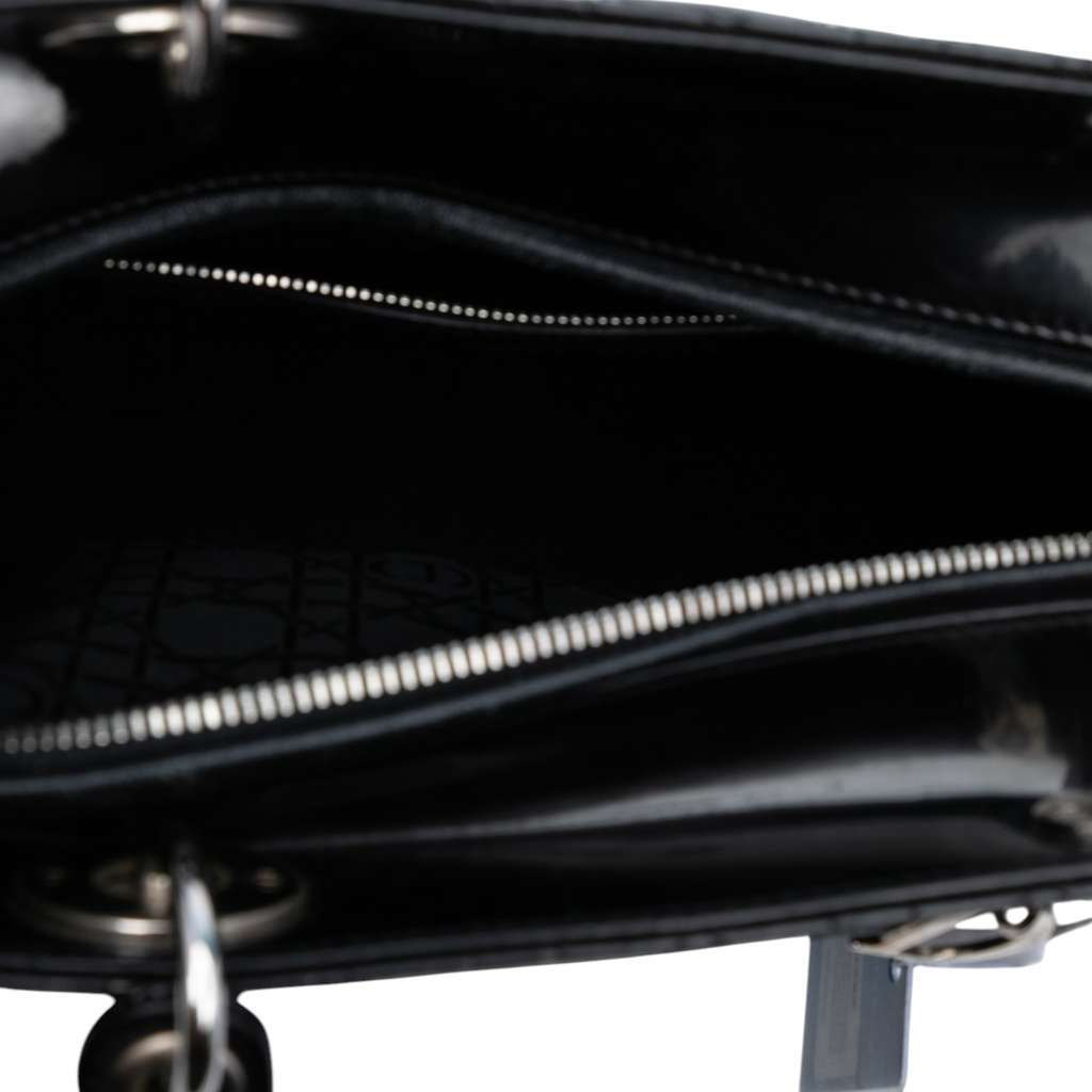 Dior Large Patent Cannage Lady Dior Black Leather Good - Model View