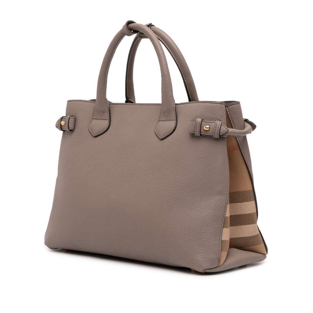 Burberry Medium Leather and House Check Banner Satchel Brown Leather Fair - Back View