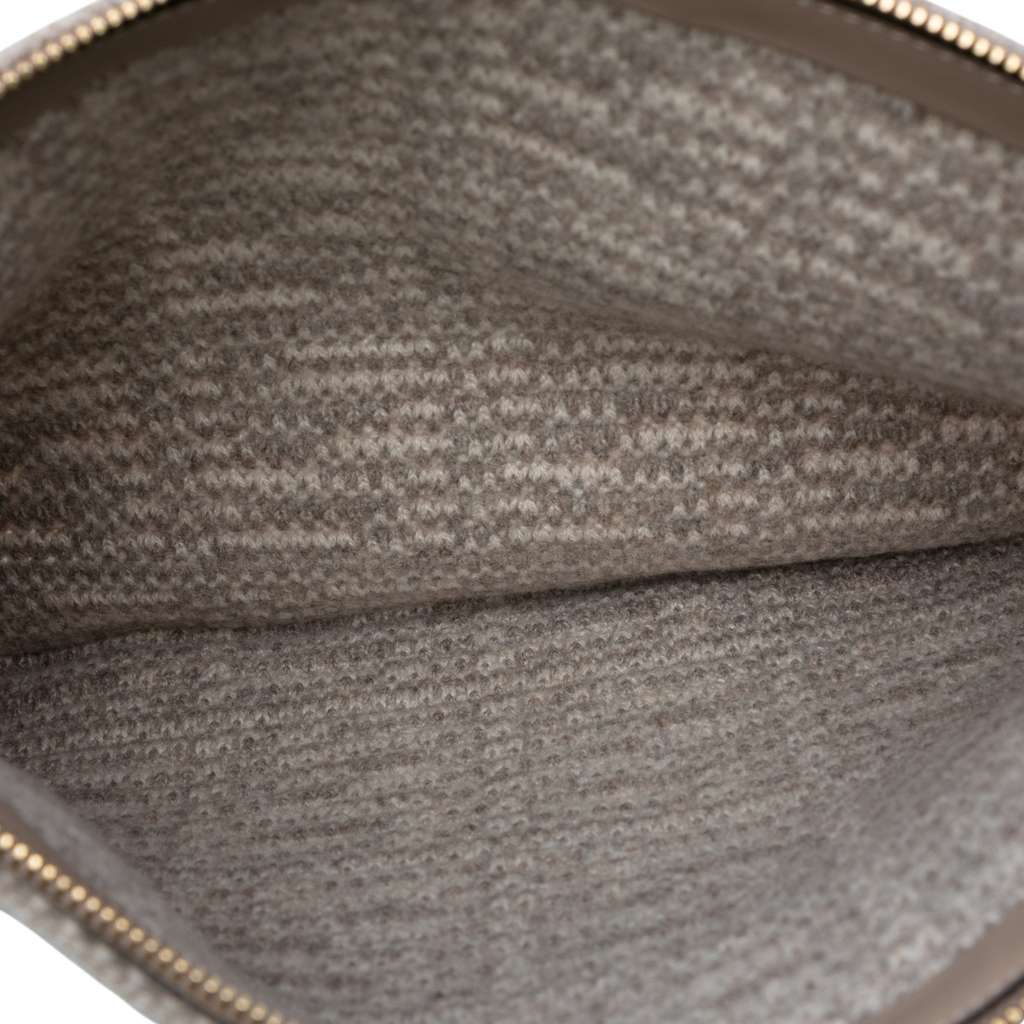 Fendi Large Woven Fabric and Calfskin FF Flat Pouch Grey Wool Very good - Model View