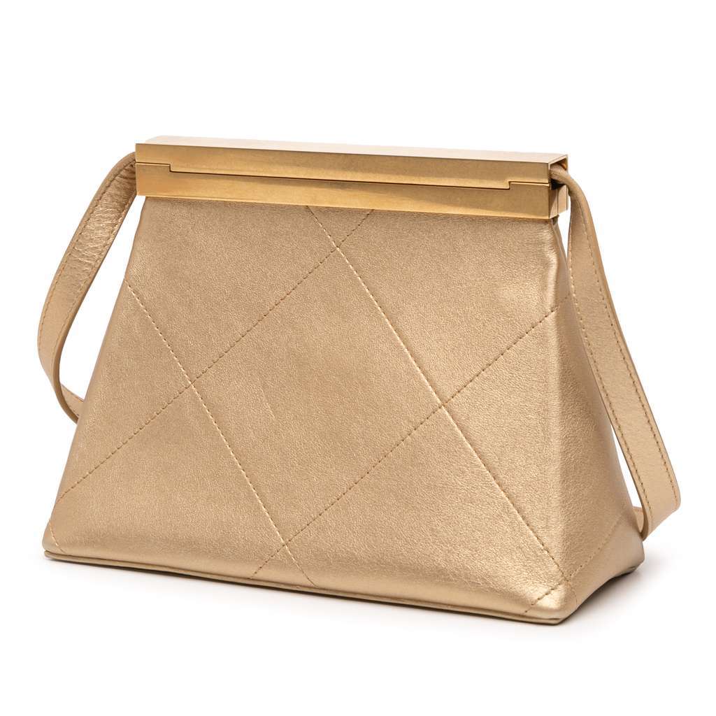 Chanel Small Calfskin Kiss Lock Frame Bag Gold Leather Good - Back View