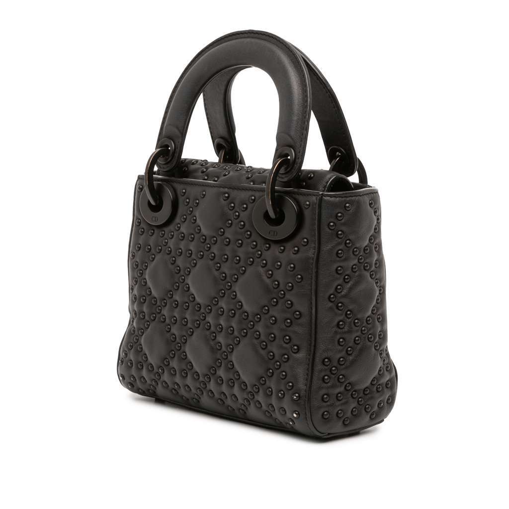 Dior Mini Ultra Matte Calfskin Cannage Studded Supple Lady Dior Black Leather Good - Back View