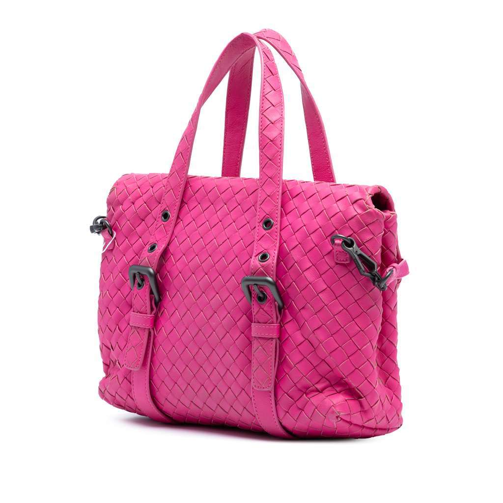 Bottega Veneta Nappa Intrecciato Flap Satchel Pink Leather Very good - Back View