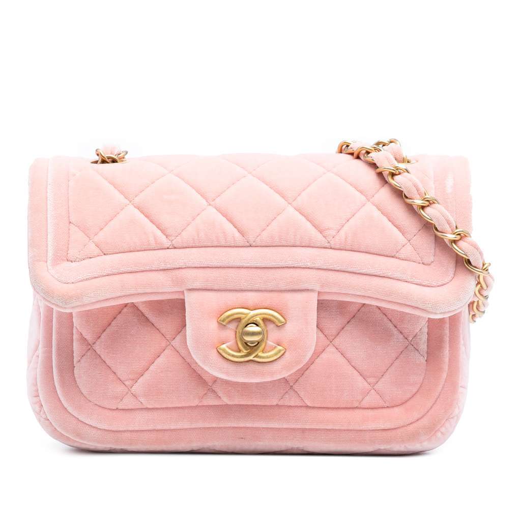 Chanel Mini Quilted Velvet Double Frame Flap Pink Velvet Very good - Front View