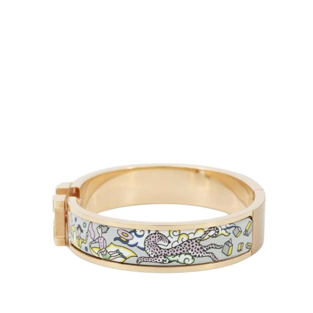 Hermès Narrow Enamel L Epopee d Hermes Clic H Bracelet PM Grey Good condition - Back View