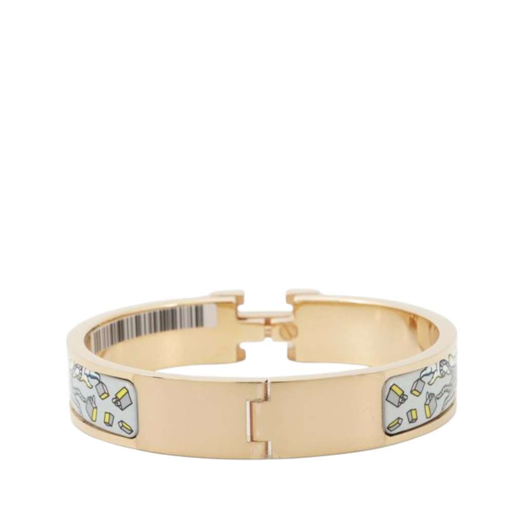Hermès Narrow Enamel L Epopee d Hermes Clic H Bracelet PM Grey Good condition - Inside View