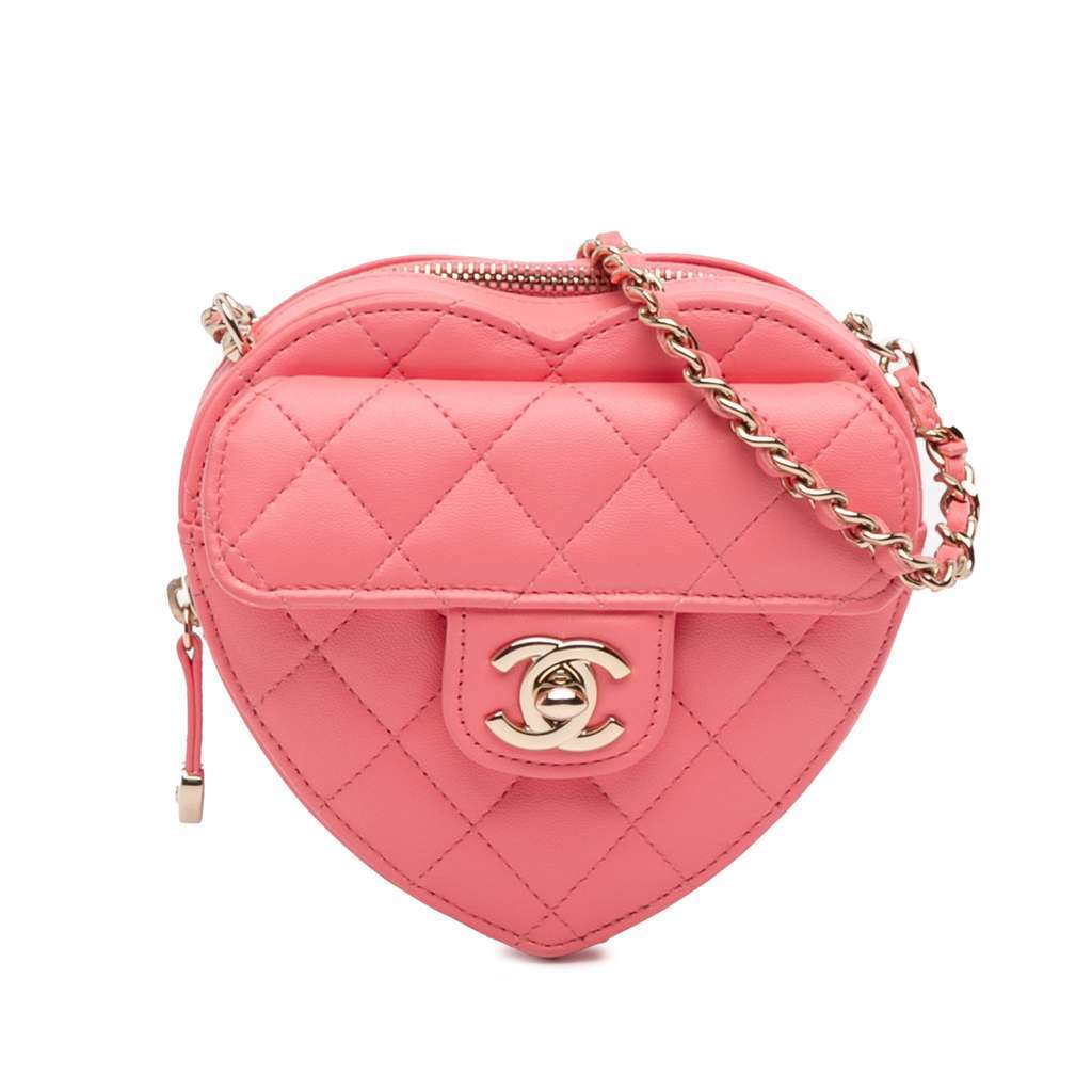 Chanel Mini Lambskin CC in Love Heart Crossbody Pink Leather Very good condition - Front View