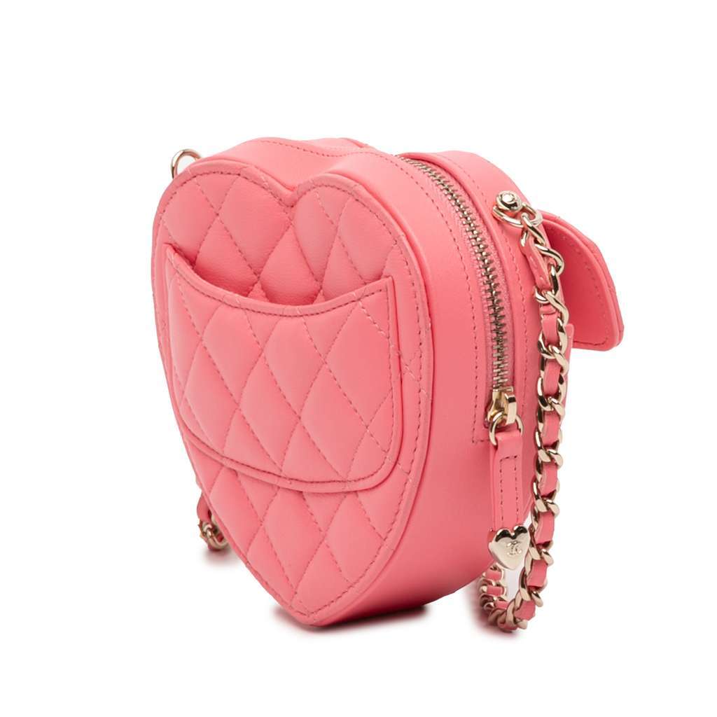Chanel Mini Lambskin CC in Love Heart Crossbody Pink Leather Very good condition - Back View