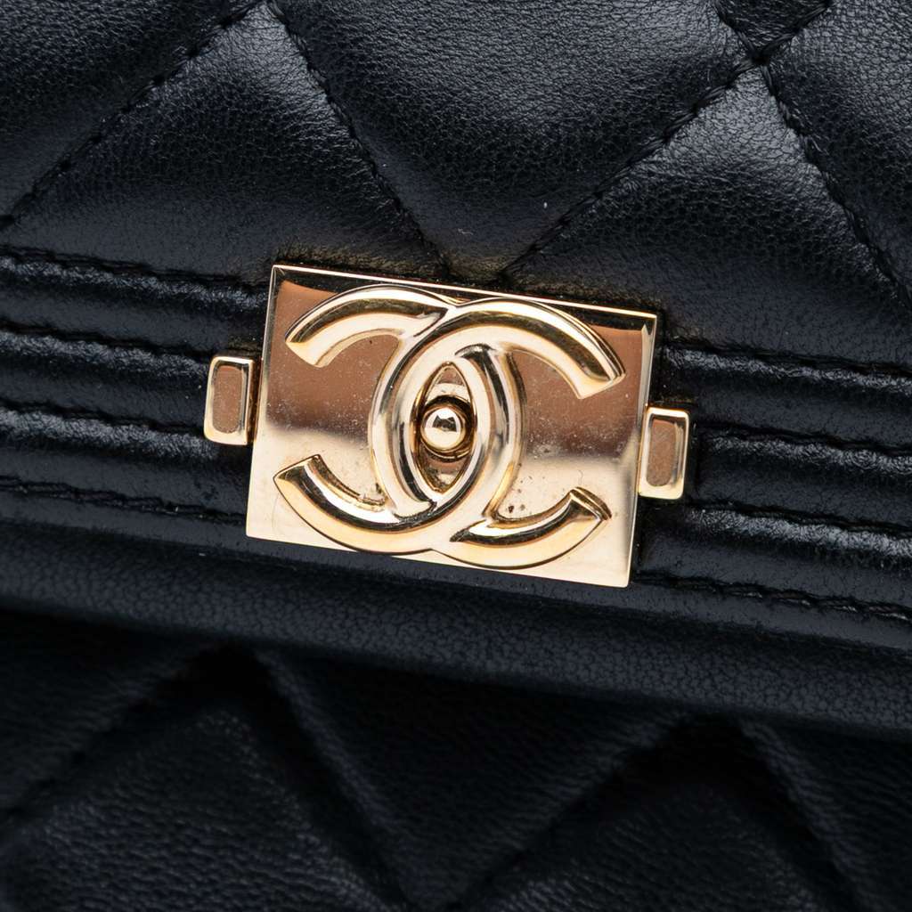 Chanel Quilted Lambskin Boy Foldover Clutch Black Leather Good - Box View