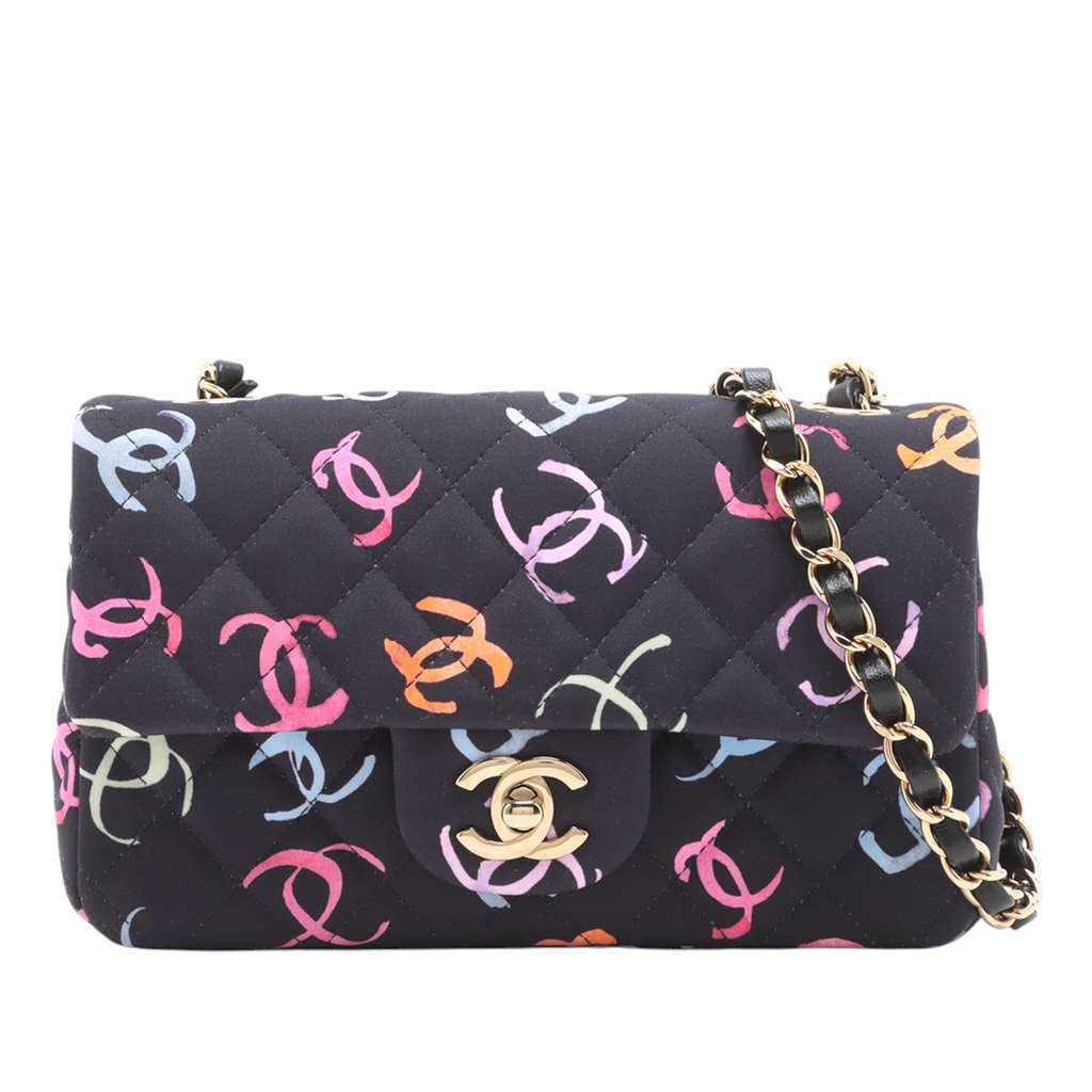 Chanel Mini Rectangular Quilted Jersey Flap Blue Cotton Good - Front View