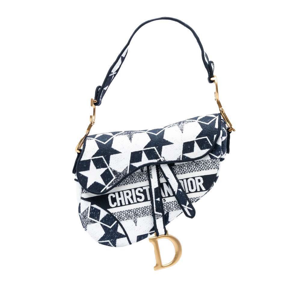Dior Embroidered Canvas Stars Saddle Bag White Canvas Very good - Front View