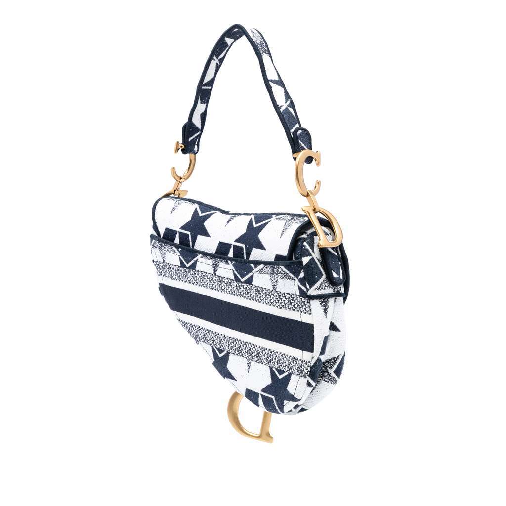 Dior Embroidered Canvas Stars Saddle Bag White Canvas Very good - Back View