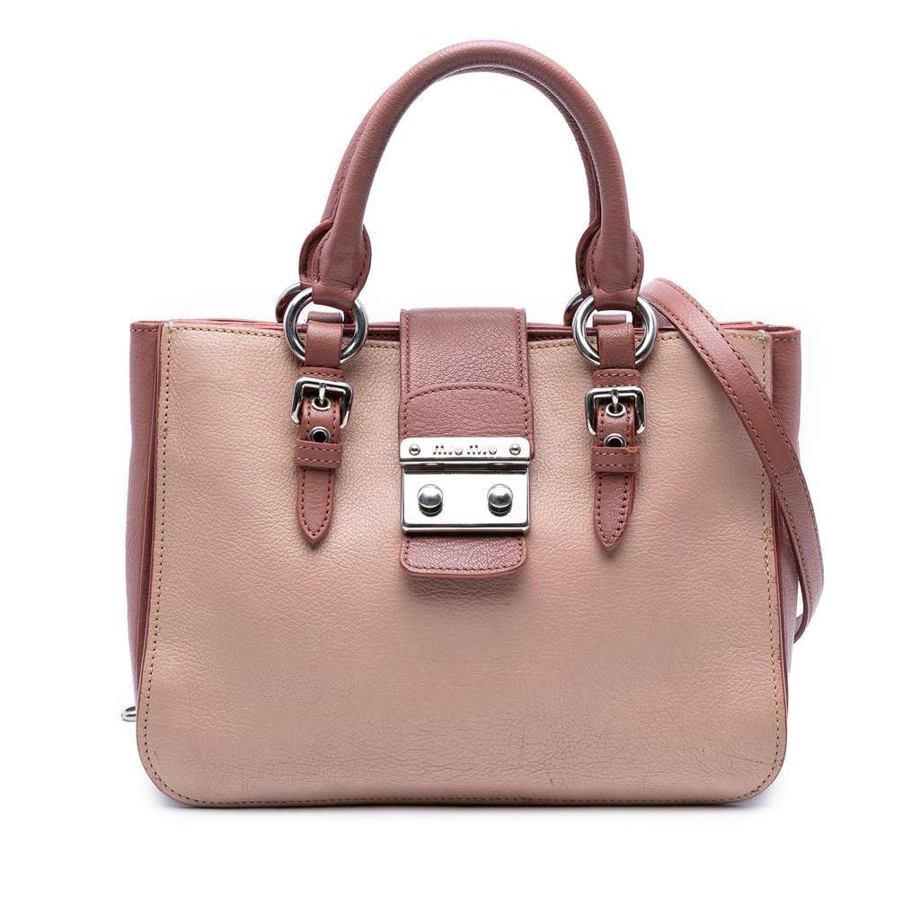 Miu Miu Bicolor Goatskin Madras Satchel Pink Leather Good - Front View