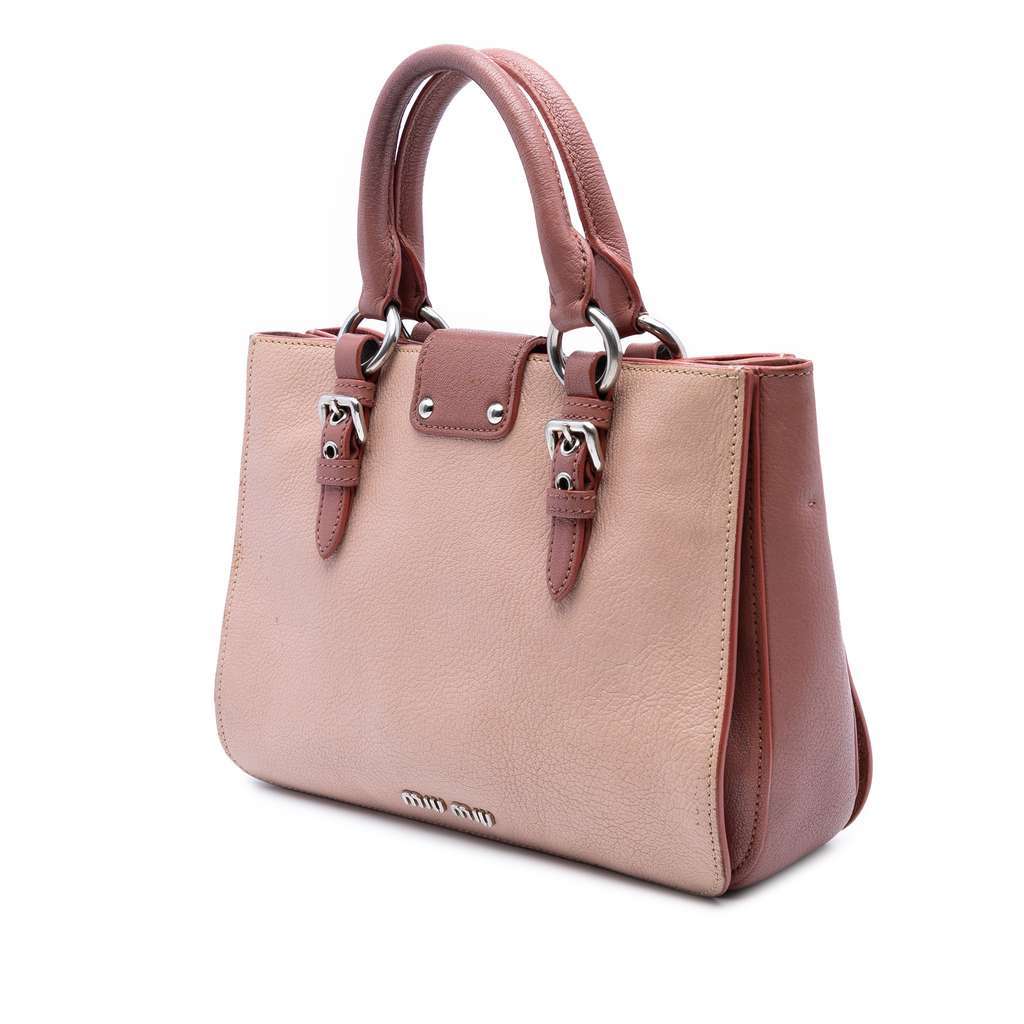 Miu Miu Bicolor Goatskin Madras Satchel Pink Leather Good - Back View
