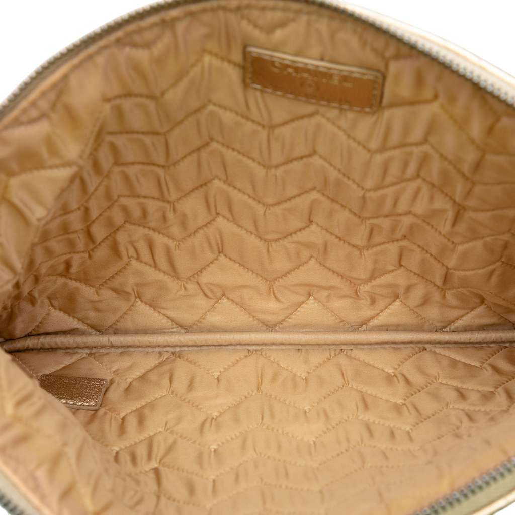 Chanel Medium Chevron Metallic Calfskin O Case Clutch Gold Leather Good - Model View
