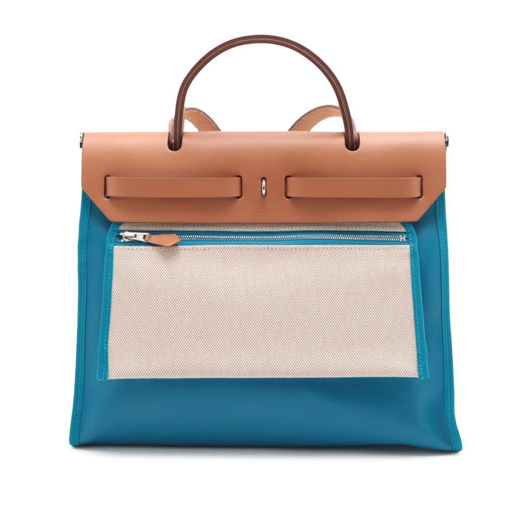Hermès Toile H Berline Vache Hunter Herbag Zip 31 Blue Canvas Very good condition - Back View