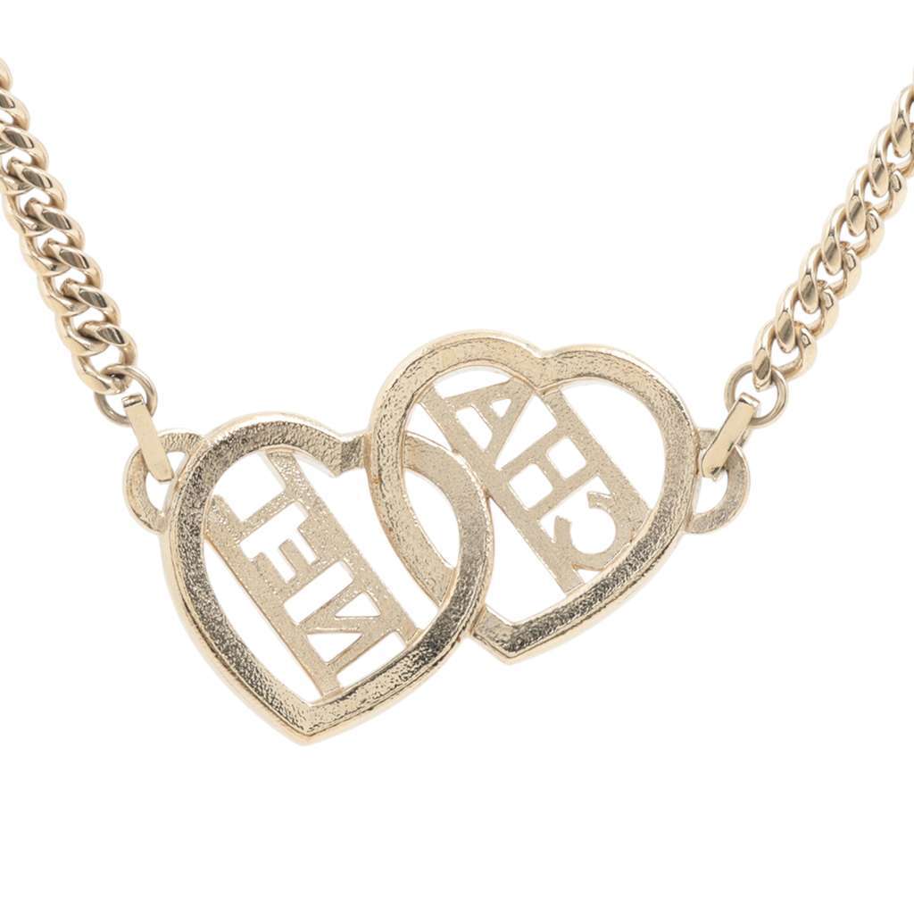 Chanel Gold Plated Heart Logo Rhinestone Necklace Gold Metal Good - Back View