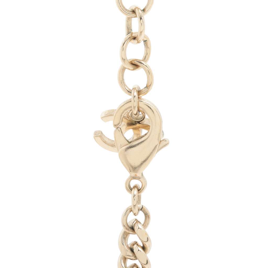 Chanel Gold Plated Heart Logo Rhinestone Necklace Gold Metal Good - Inside View