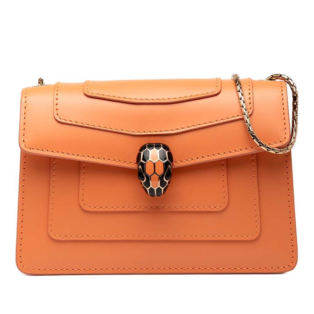 Bvlgari Calfskin Serpenti Forever Crossbody Orange Leather Good - Front View