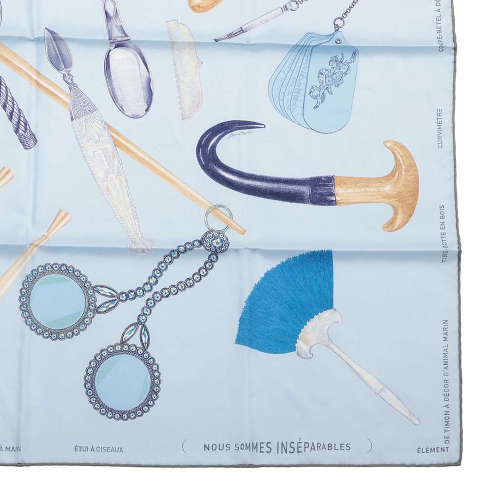 Hermès Nous Sommes Inseparables Silk Scarf 90 Blue Silk Good condition - Box View