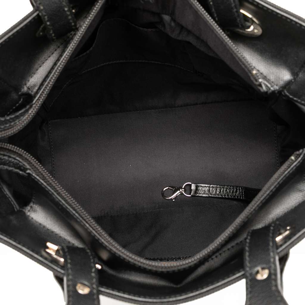 Chanel Small Quilted Coated Canvas Paris Biarritz Tote Black Canvas Good - Model View