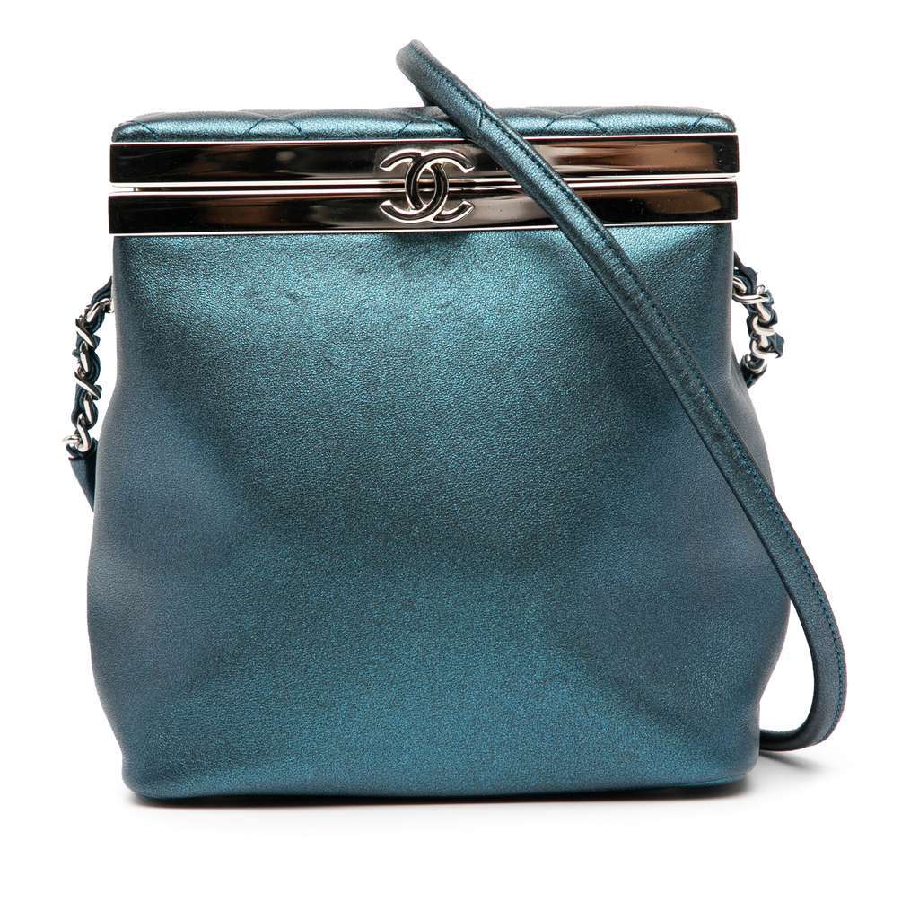 Chanel CC Metallic Calfskin Vanity Bag Blue Leather Very good - Front View