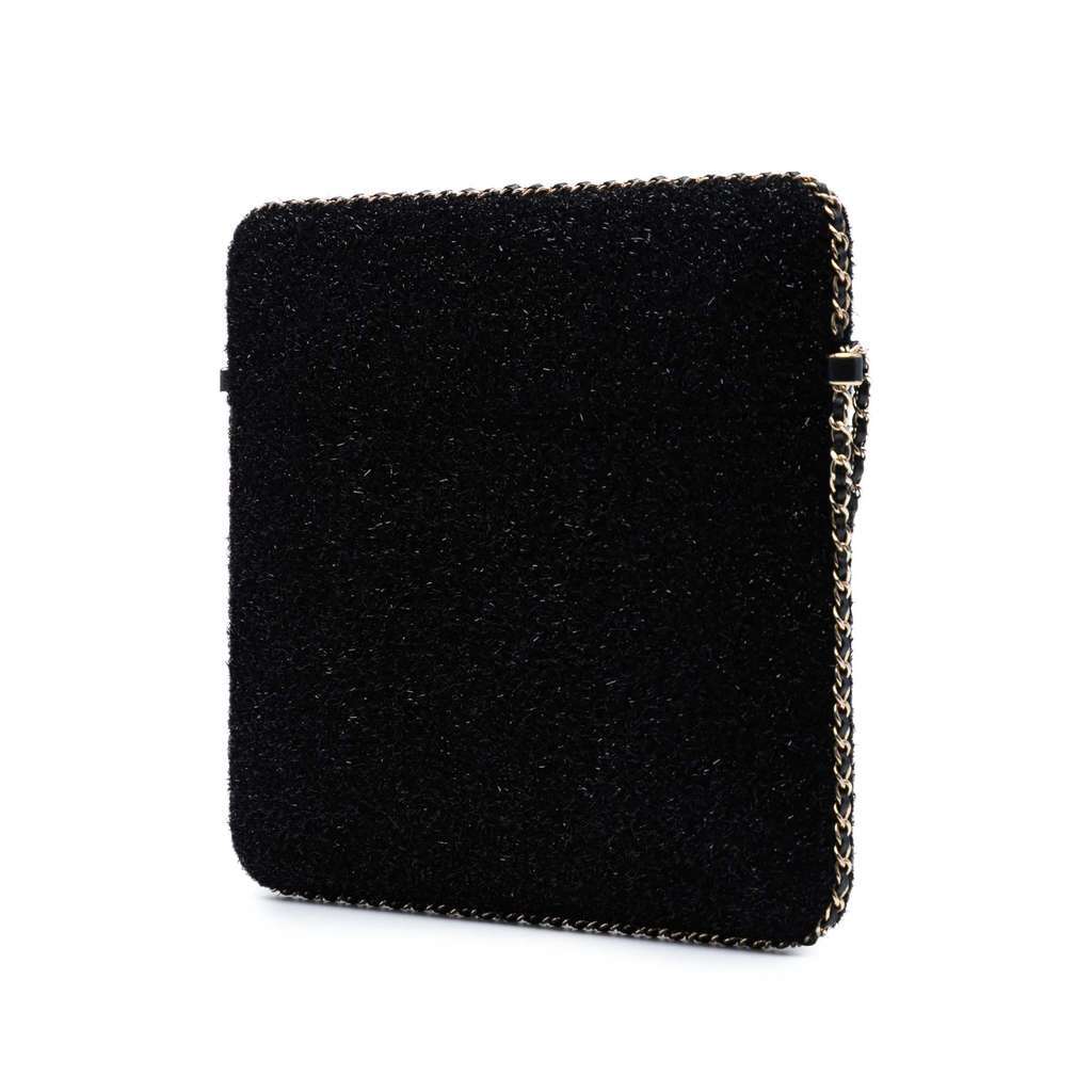 Chanel CC Tweed Chain Around Tablet Holder Crossbody Black Tweed Very good condition - Back View