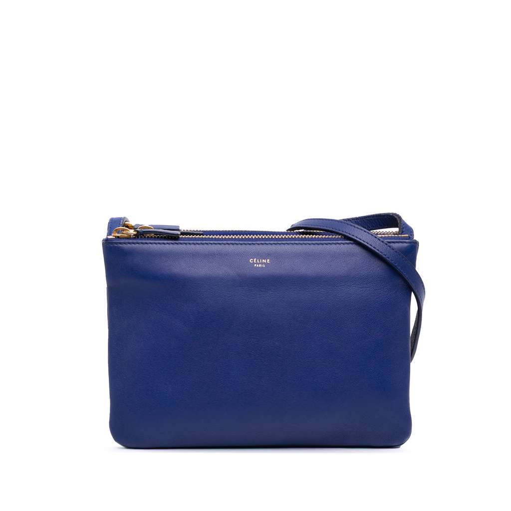 Celine Small Lambskin Trio Crossbody Blue Leather Good - Front View